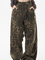Pantalones cargo de leopardo punk con cordón