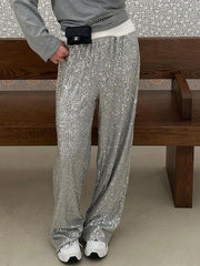 Pantalones anchos con lentejuelas vintage plateadas