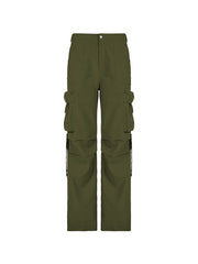 Pantalones cargo de tiro bajo con cremallera lateral y pop hip verde