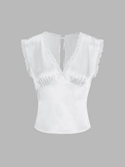 Conjunto de falda de satén con ribete de encaje francés blanco