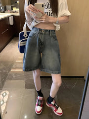 Shorts vaqueros azules retro de tiro alto y pierna ancha