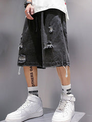 Shorts vaqueros desgastados estilo skate con lavado hip hop negro