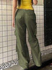 Pantalones cargo de tiro bajo con cremallera lateral y pop hip verde