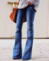 Vintage Knee Distressed High Waist Flare Jeans