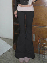 Pantalones acampanados de punto con empalme de cintura baja en contraste Y2K