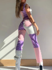 Pastellfarbene Patchwork-Boyfriendjeans aus Denim