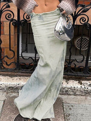 Falda vaquera larga maxi con efecto descolorido y abertura en la espalda