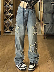 Vaqueros boyfriend vintage con efecto lavado y parche de estrellas
