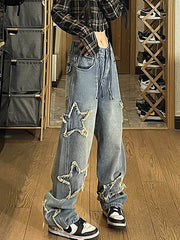 Vaqueros boyfriend vintage con efecto lavado y parche de estrellas