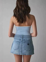 Double-Button High-Waisted Denim Skirt