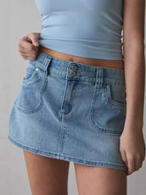 Double-Button High-Waisted Denim Skirt