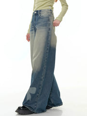 Retro Wide-Leg Bow Tie Denim Pants
