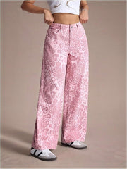 Leopard Print Wide-Leg Jeans