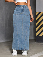 Slit Denim Fishtail Skirt