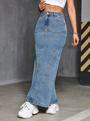 Slit Denim Fishtail Skirt