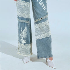Low-Waist Lace Jeans