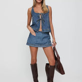 Sleeveless Vest Denim Skirt Set
