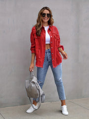 Light color distressed denim jacket