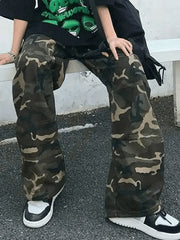 Pantalones cargo holgados de camuflaje estilo hip hop verde