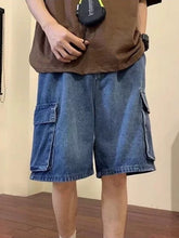 Shorts vaqueros cargo holgados y lavados para hombre