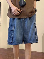 Shorts vaqueros cargo holgados y lavados para hombre