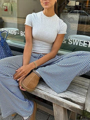 Blaue Vintage-Hose mit Streifen und Kordelzug