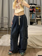 Vaqueros cargo holgados punk azules con efecto lavado