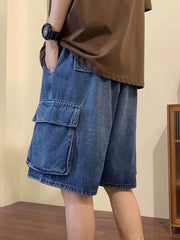 Shorts vaqueros cargo holgados y lavados para hombre
