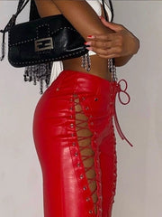 Pantalones de cuero PU con detalle recortado vintage