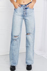 Vaqueros rectos con dobladillo sin rematar y bragueta de botones Kancan