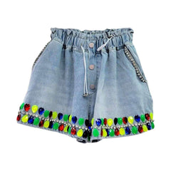 Shorts vaqueros con dobladillo de cristal de colores