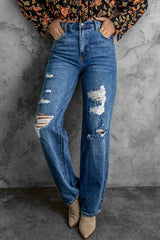 Distressed High Waist Jeans mit Taschen