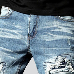 Patchwork knees men biker jeans