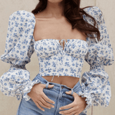 Top corto fruncido con mangas abullonadas Trinity