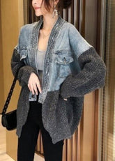 2024 Herbst Winter Neuer Loose Fit Denim Spliced Strickjacke Mantel