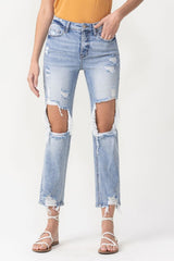 Lovervet Full Size Amari Destroyed High Rise Crop Straight Jeans
