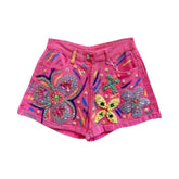 Shorts vaqueros con flores de diamantes de imitación rosas