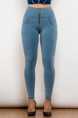 Side Stripe Contrast Zip Closure Skinny Jeans