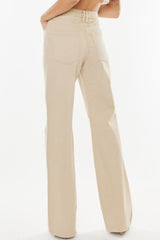 Kancan High-Rise Distressed Flare Jeans in Taupe