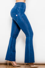 High Waist Zip Detail Flare Long Jeans