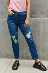 Judy Blue – Melanie – Boyfriendjeans im Used-Look mit hoher Taille in voller Größe