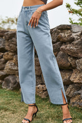 Vaqueros holgados de cintura alta con abertura en el tobillo