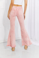Color Theory Flip Side Fray Hem Bell Bottom Jeans in Pink