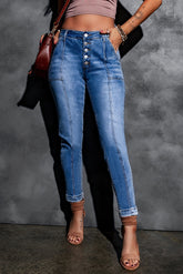 Baeful Jeans mit Knopfleiste, Mittelnaht und hohem Bund