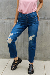 Judy Blue – Melanie – Boyfriendjeans im Used-Look mit hoher Taille in voller Größe