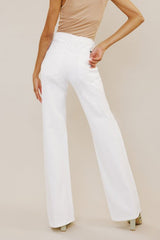 Kancan High-Rise Distressed Flare Jeans in White (Button-Fly)