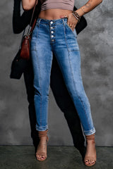 Baeful Jeans mit Knopfleiste, Mittelnaht und hohem Bund