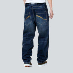 Vaqueros holgados oscuros de estilo hip hop para hombre