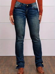 Vintage Bootcut Jeans mit besticktem Patchwork und seitlichem Schlitz