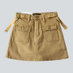Adjustable waistband mini denim skort